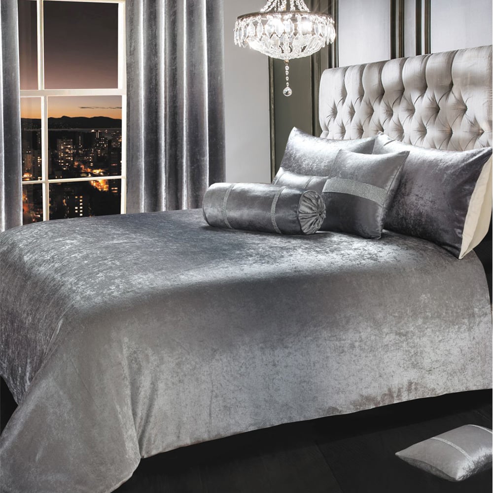 Intimates Ombre King Size Grey Crushed Velvet Duvet Set Image