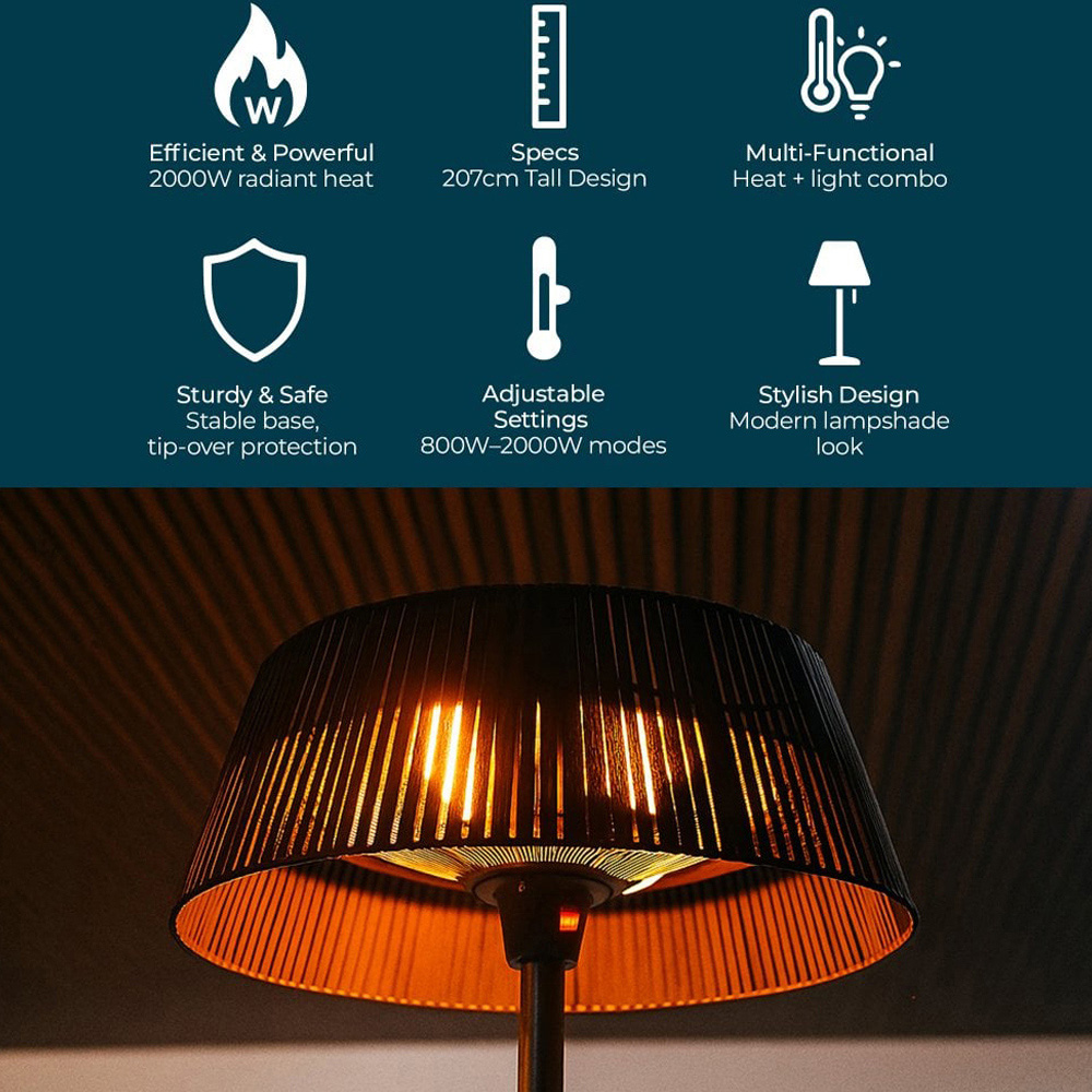 Jack Stonehouse Caldo Black Freestanding Lamp Halogen Patio Heater 2000W Image 8