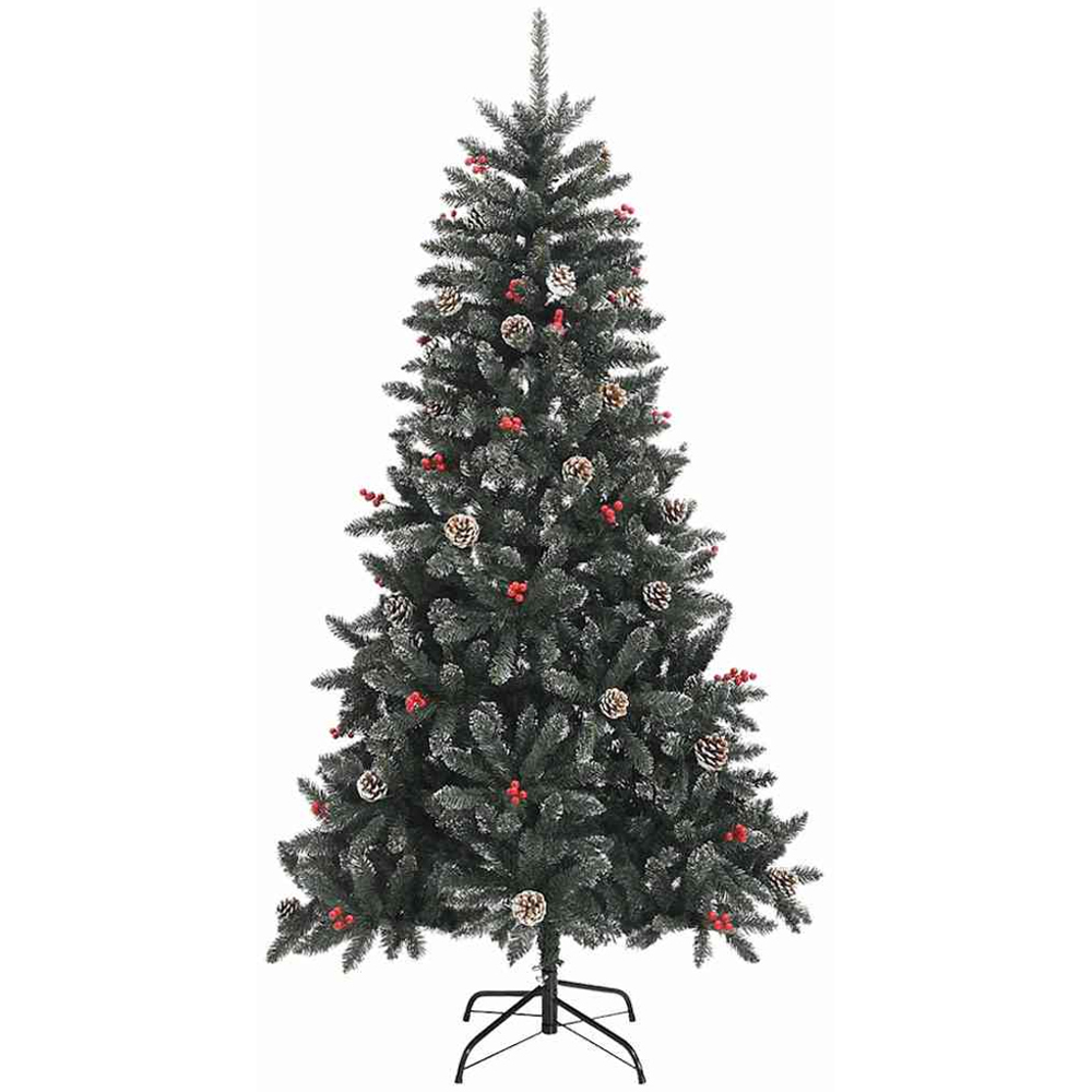 vidaXL Pre-Lit Blue Baubles and Pinecones Green Artificial Snow Tipped Christmas Tree 6ft Image 5