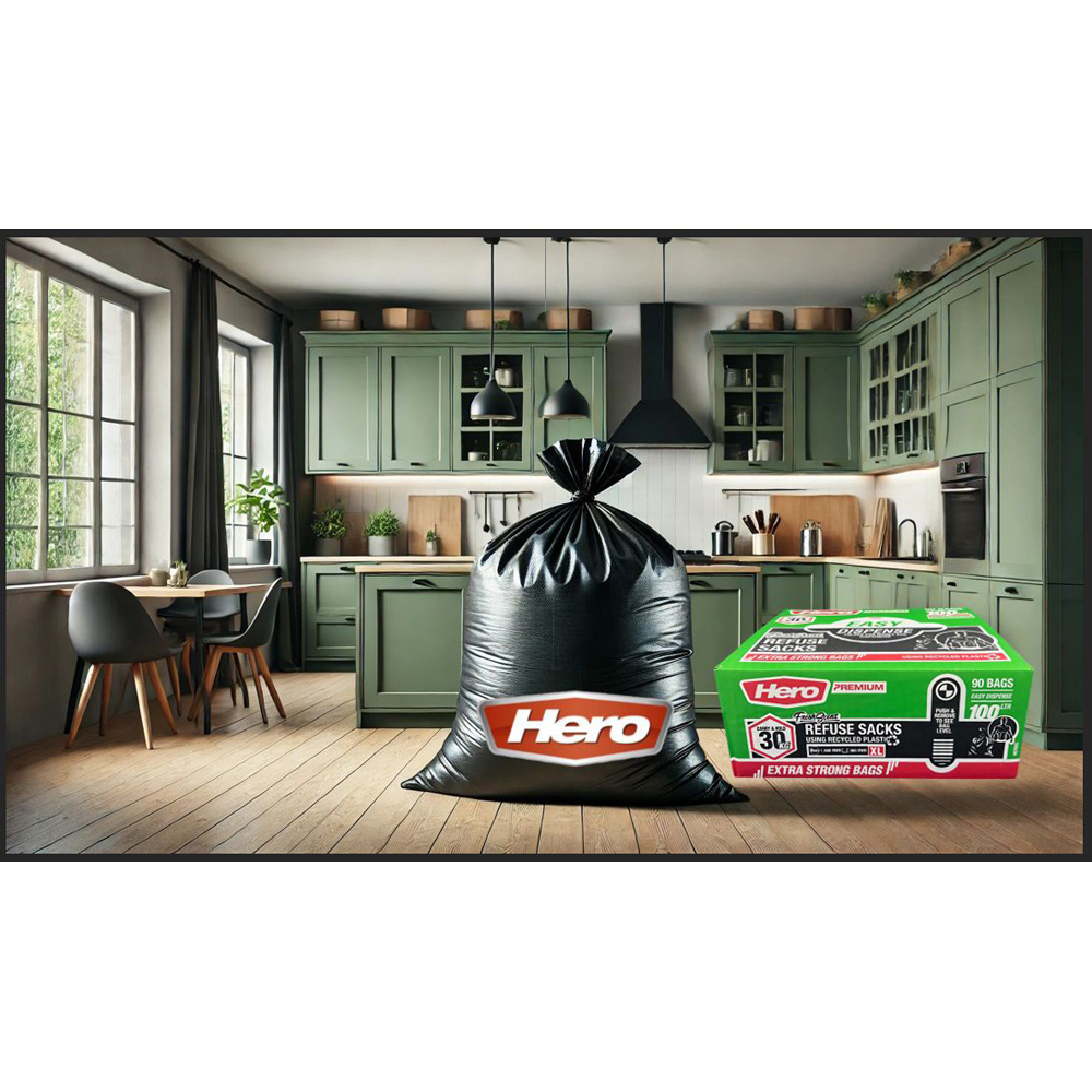 Hero Scented Easy Dispense Flat Refuse Bin Bags Black 100L 90 Pack Image 2