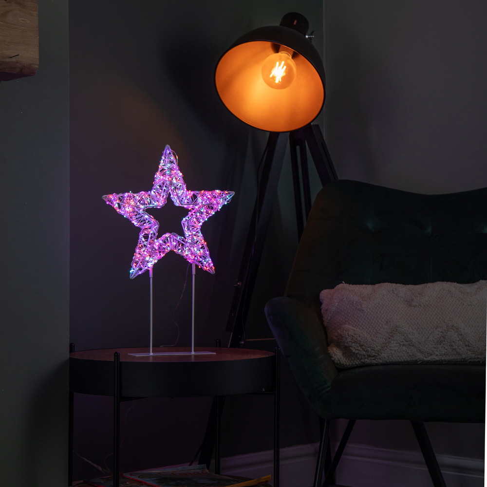 Samuel Alexander 720 Rainbow LED Light-Up Twinkling Silver Christmas Star with Metal Stand 45cm Image 8