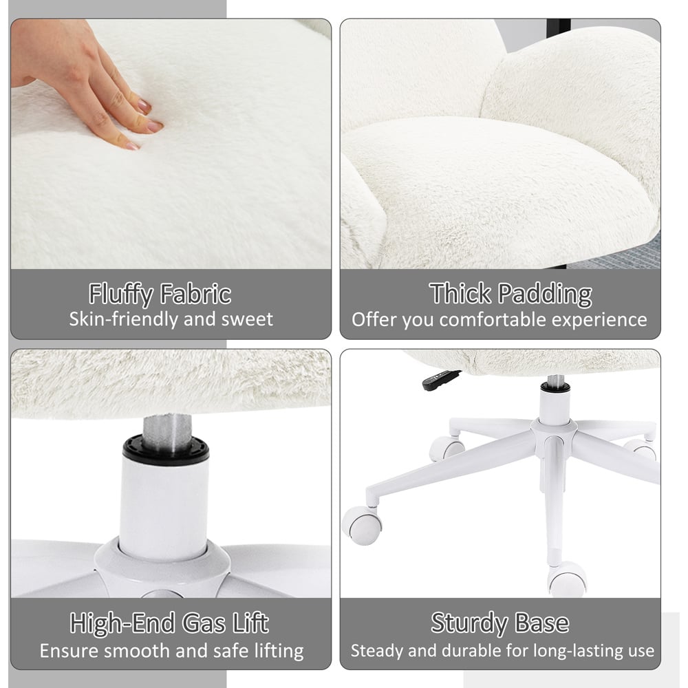 Portland Cream White Fluffy Office Chair with Backrest Image 7