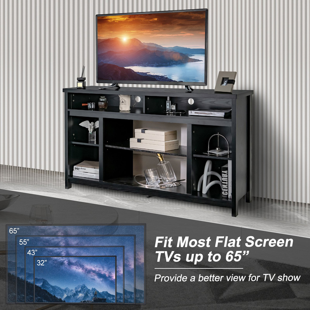 Costway Black TV Unit with Adjustable Shelves Image 5