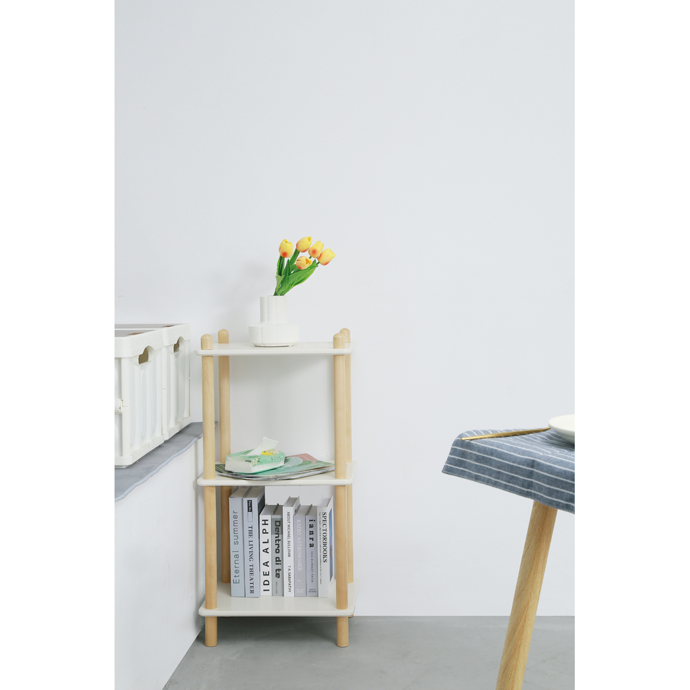 FurnitureHMD 3 Shelf White and Natural Bookcase Image 3