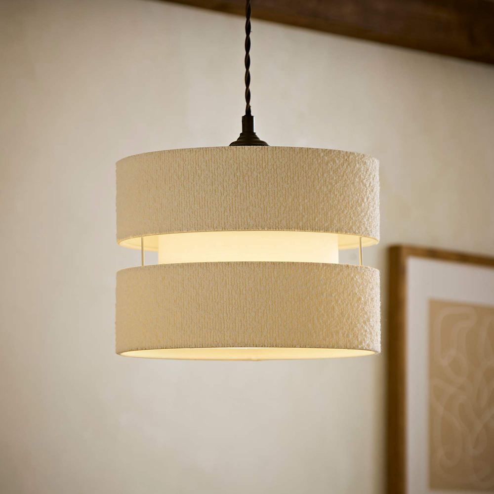 ValueLights Sophia Cream Boucle Tiered Easy Fit Ceiling Pendant Lamp Shade Image 6