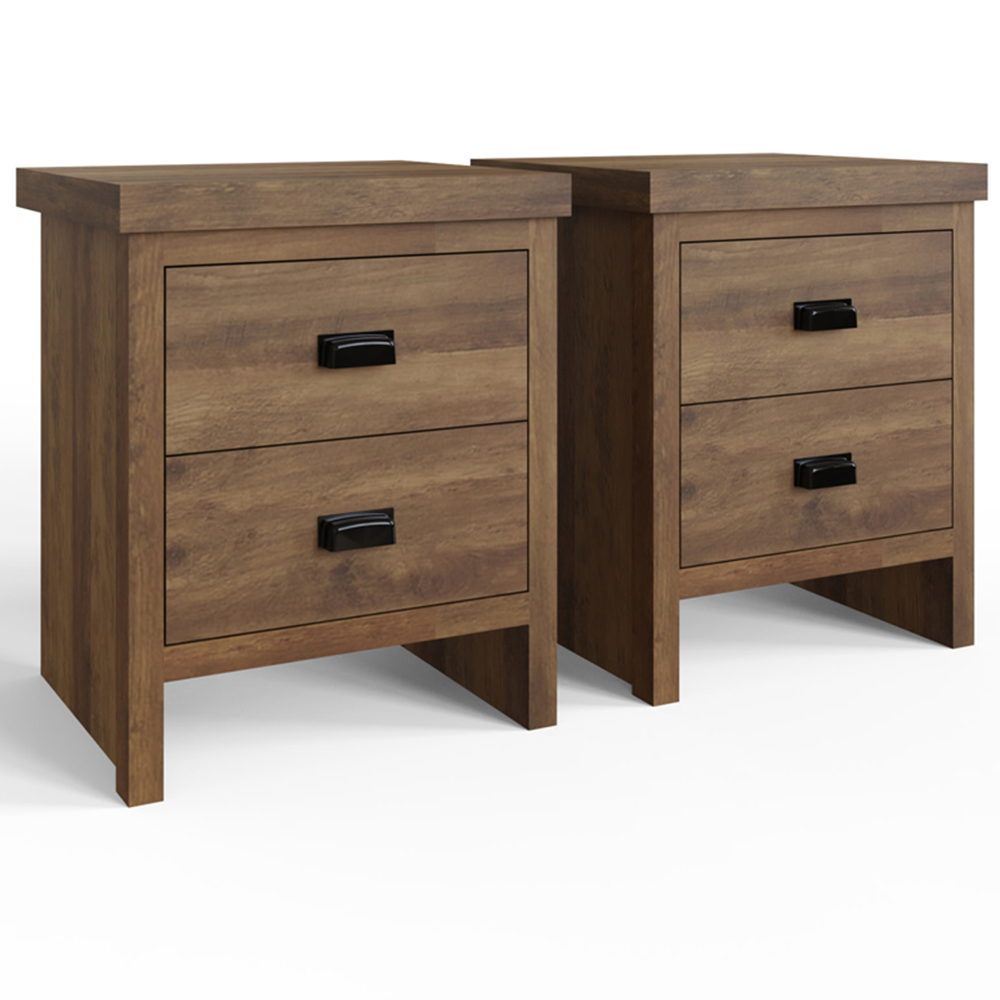 GFW Boston 2 Drawer Knotty Oak Bedside Table Set of 2 Image 2
