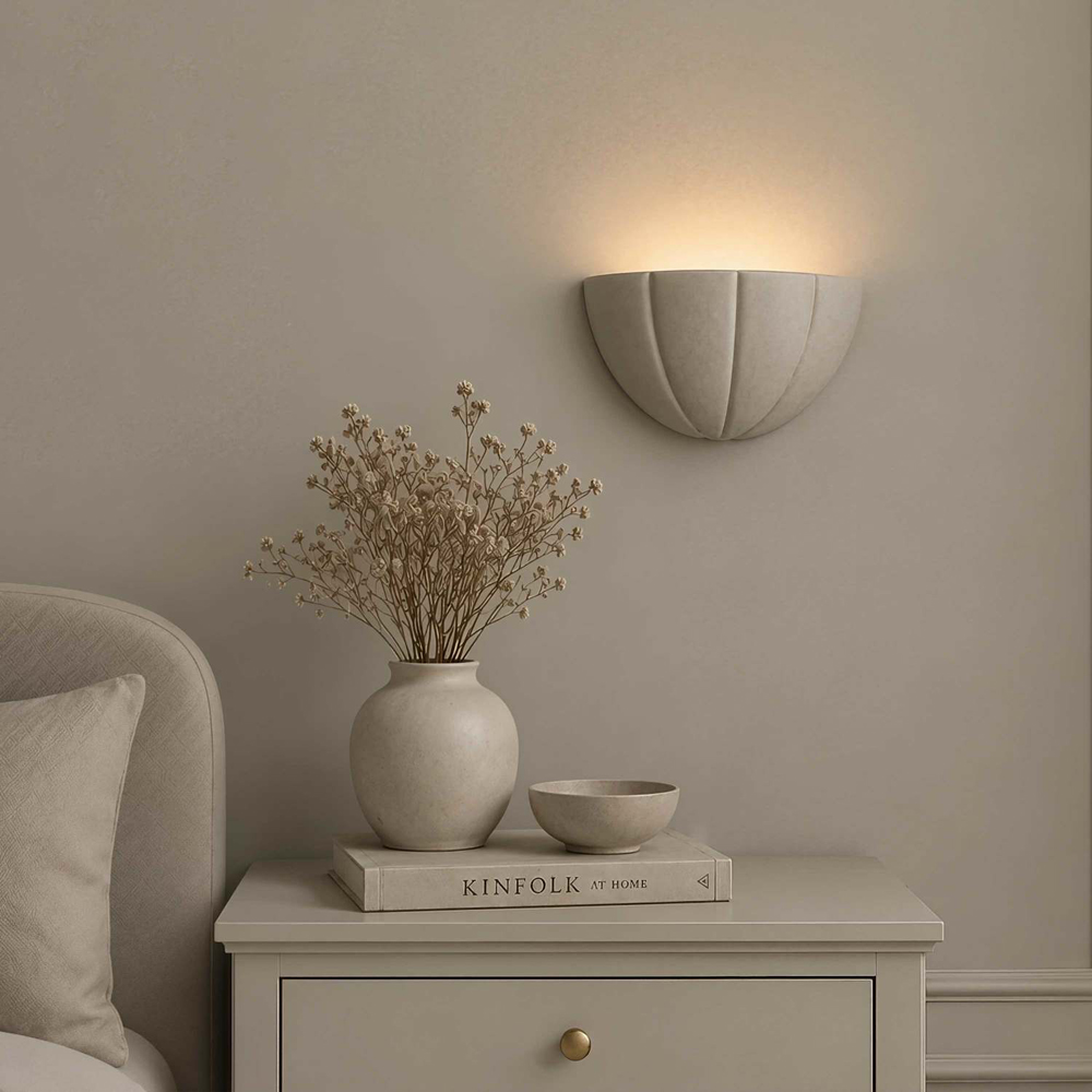 ValueLights Leonardo Moss Green Ceramic Scallop LED Flush Wall Light with Bulb Image 6
