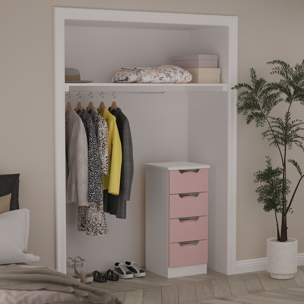 Crowndale Camden 4 Drawer Kobe Pink and White Bedside Cabinet Ready Assembled Image 7