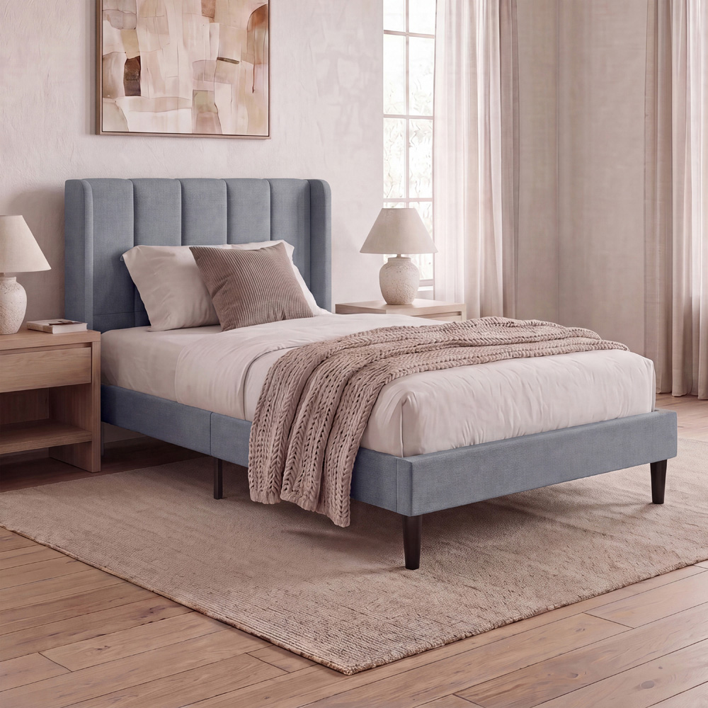 VIDA DESIGNS Vianna Single Light Grey Linen Fabric Bed Image 8