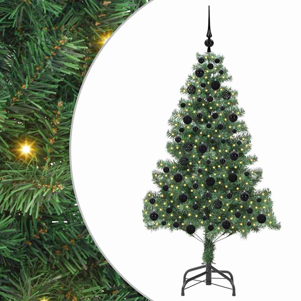 vidaXL Pre-Lit Black Baubles Green Artificial Christmas Tree 6ft Image 2