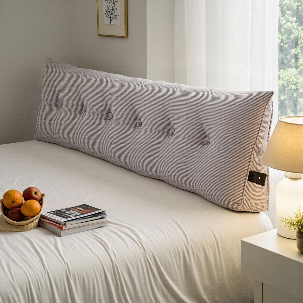 Living and Home Light Grey Corduroy Wedge Headboard Pillow with Side Pocket 180 x 50cm Image 7