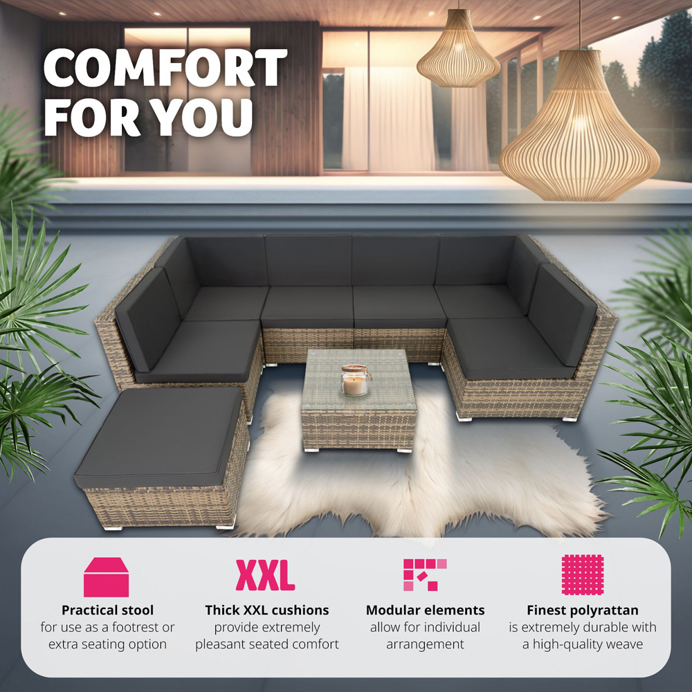 tectake Venice 7 Seater Nature Outdoor Sofa Set Image 4