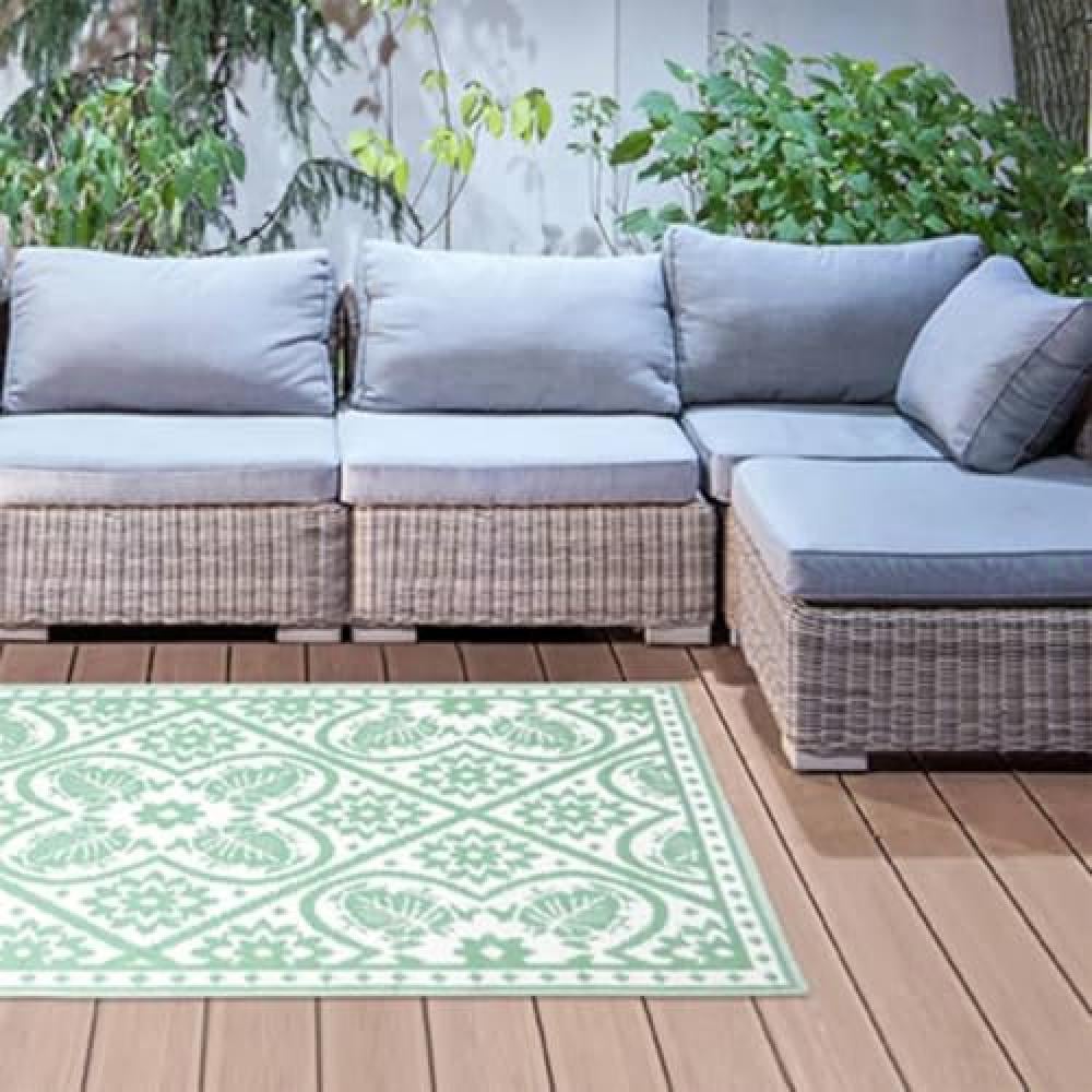 Fallen Fruits Green and White Tiles Outdoor Carpet 120 x 183cm Image 2