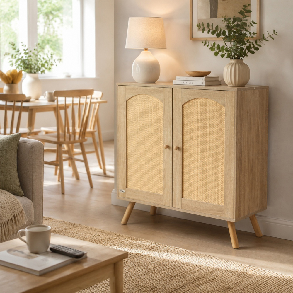 Abrihome 2 Door Natural Wooden Rattan Sideboard Image 3