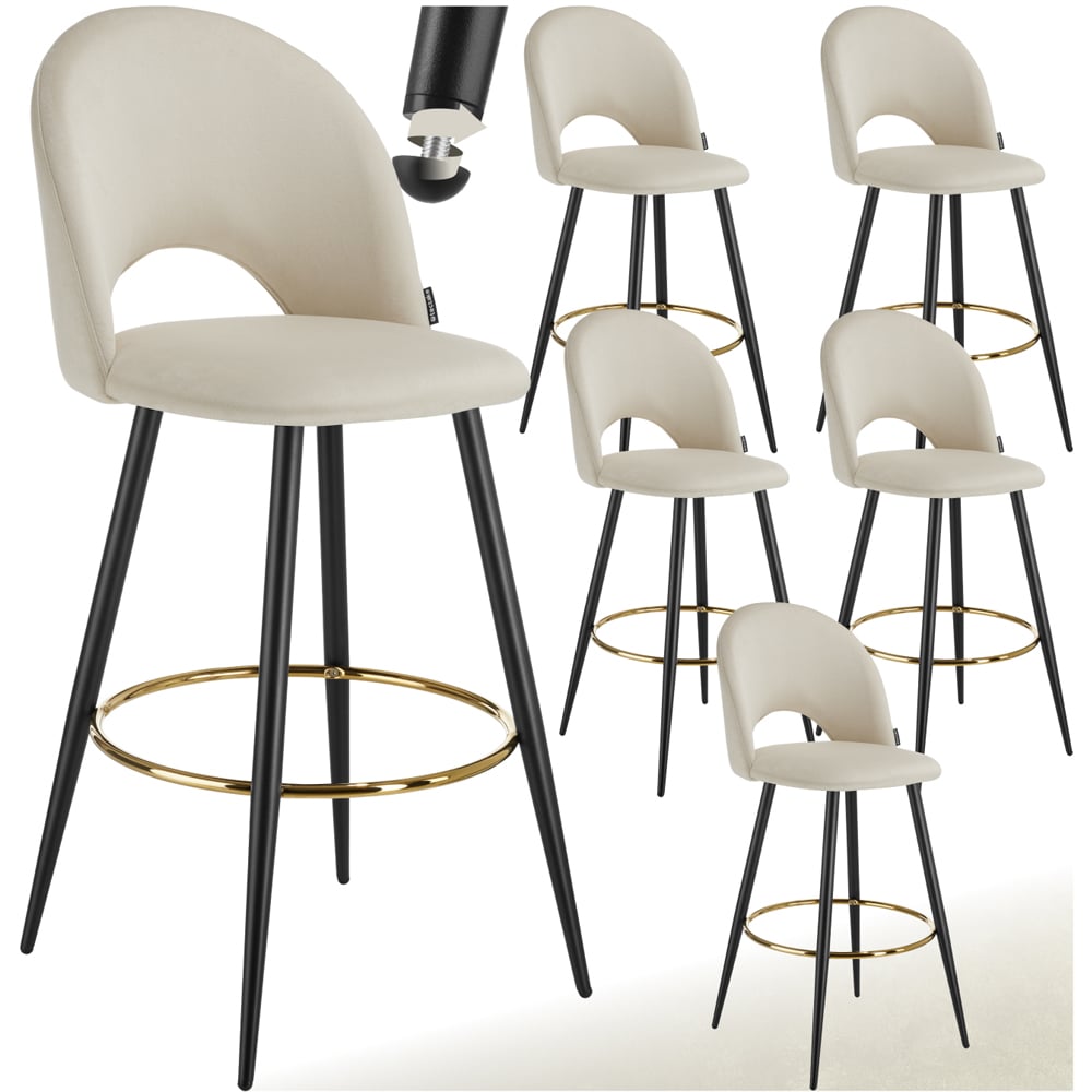 tectake Rachel Cream and Black Velvet Look Bar Stool Set of 6 Image 2
