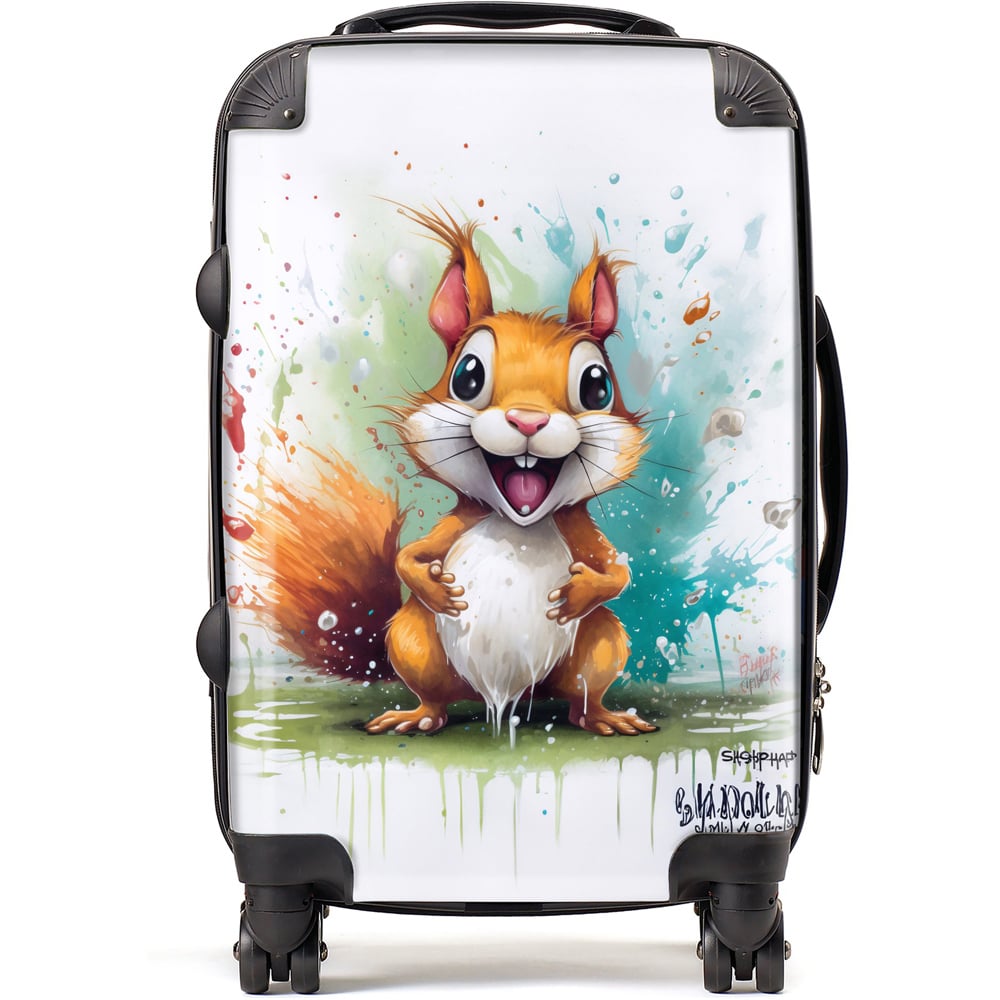 Warren Reed Designer Cabin Happy Splashart Squirrel Suitcase Image 1