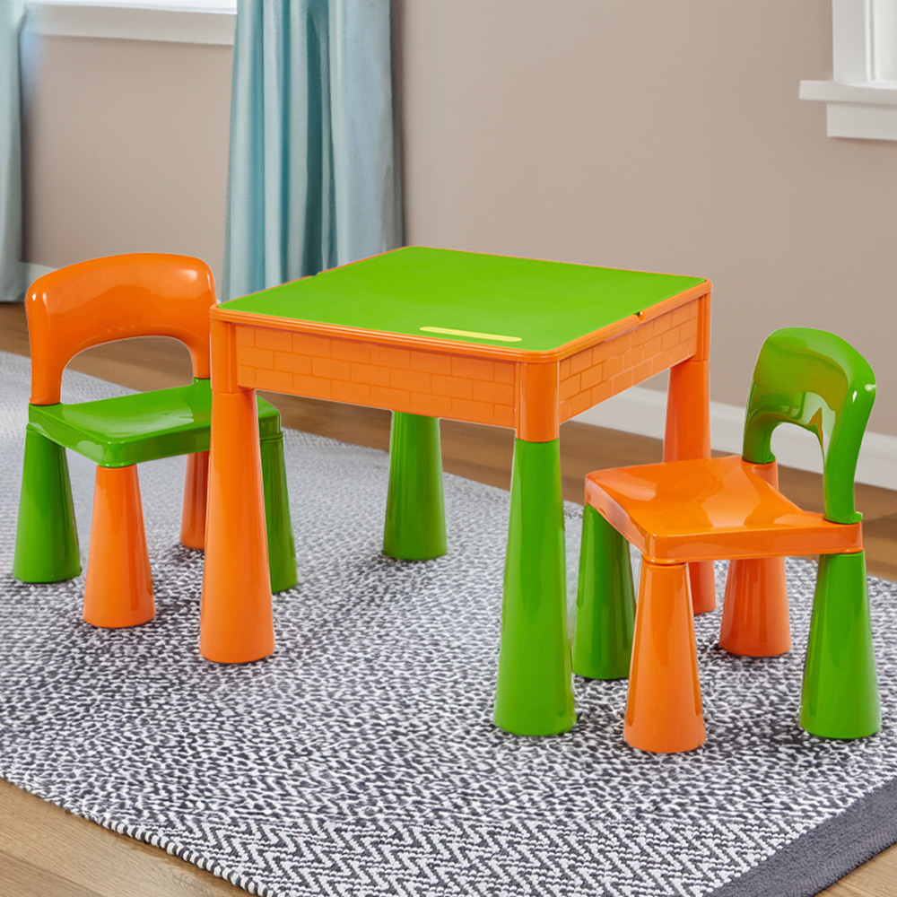 Liberty House Toys Orange-Green Kids 5-in-1 Activity Table and Chairs Image 1
