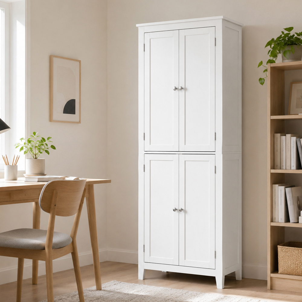 HOMCOM 4 Door White Tall Bathroom Storage Cabinet Image 4