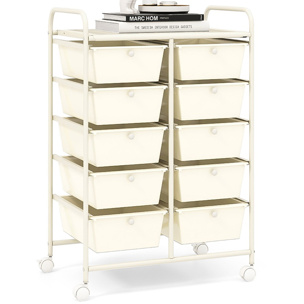 Costway 10 Drawer White Storage Rolling Cart Image 1