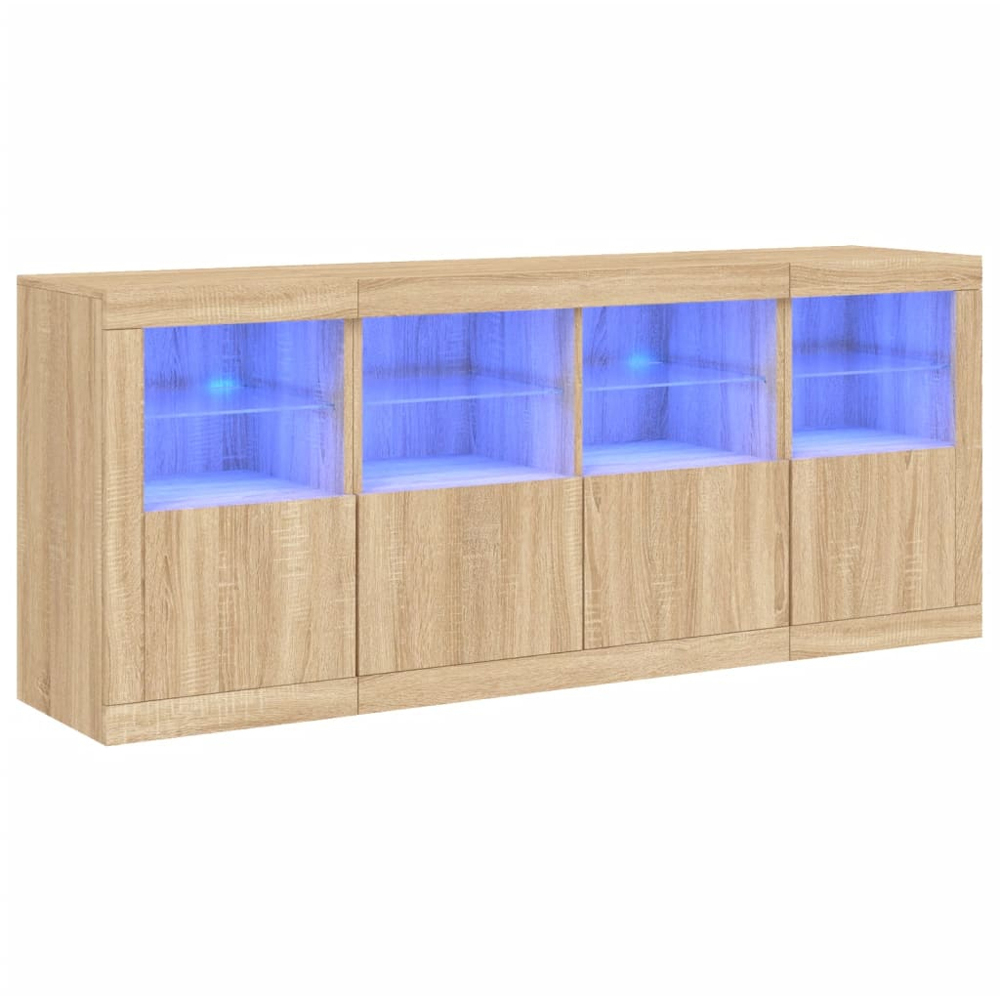 vidaXL 4 Door 8 Shelf Sonoma Oak Sideboard with LED Lights Image 2
