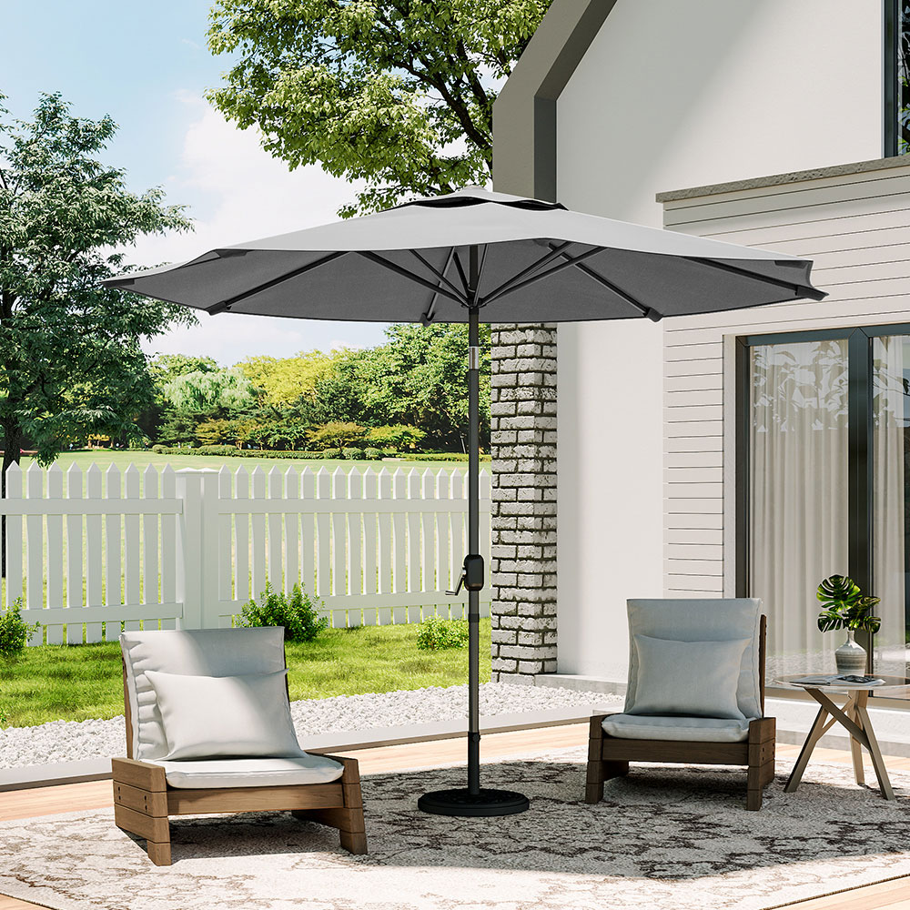 Living and Home Grey Round Crank Tilt Parasol with Floral Round Base 3m Image 2