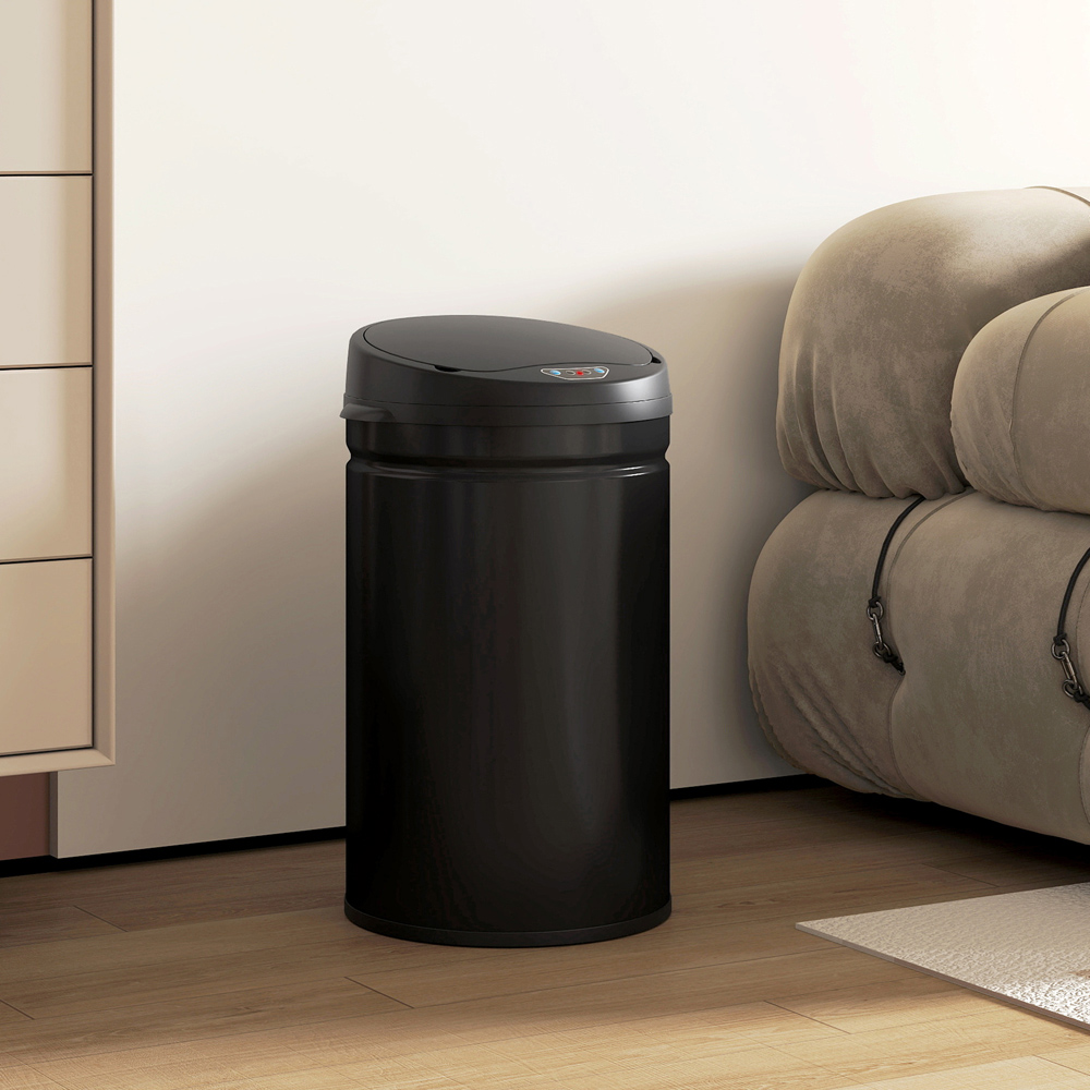 HOMCOM Black Stainless Steel Automatic Sensor Bin with Soft-Close Lid 30L Image 2