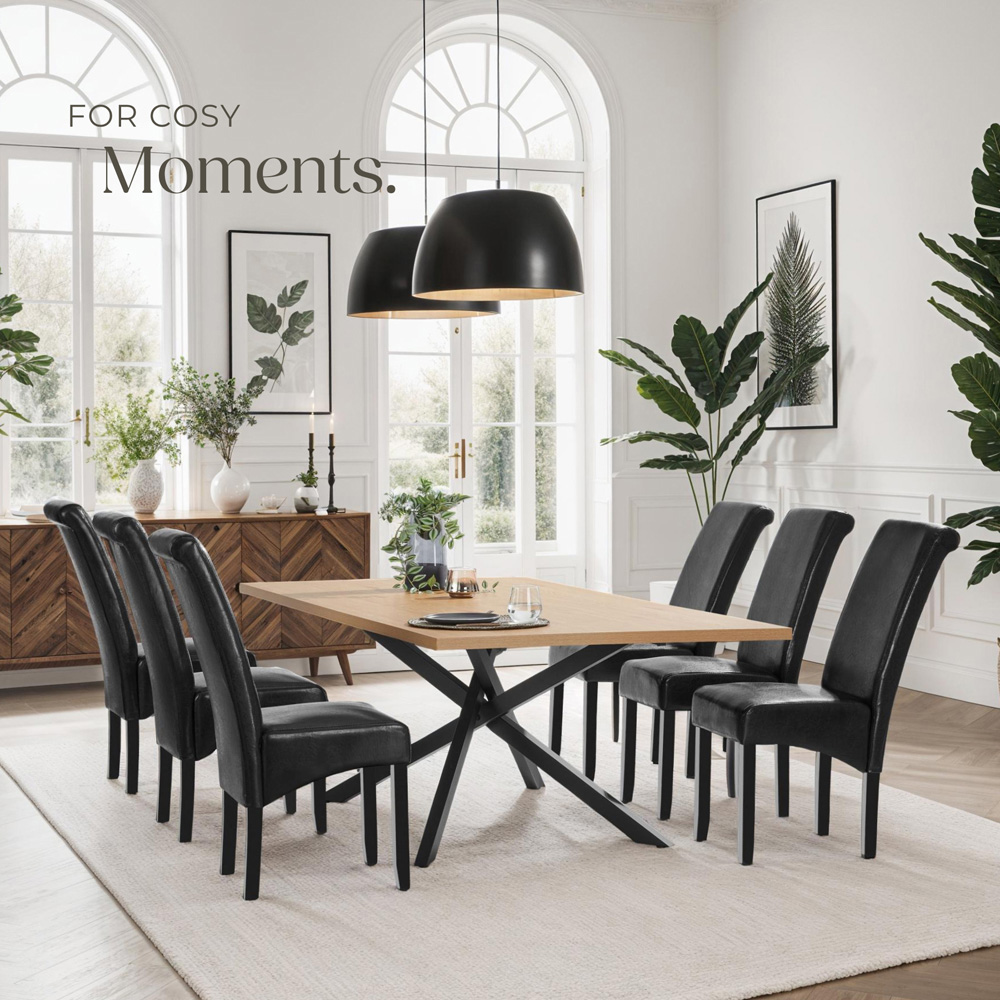 tectake Set of 4 Black Faux Leather High Backrest Dining Chair Image 8