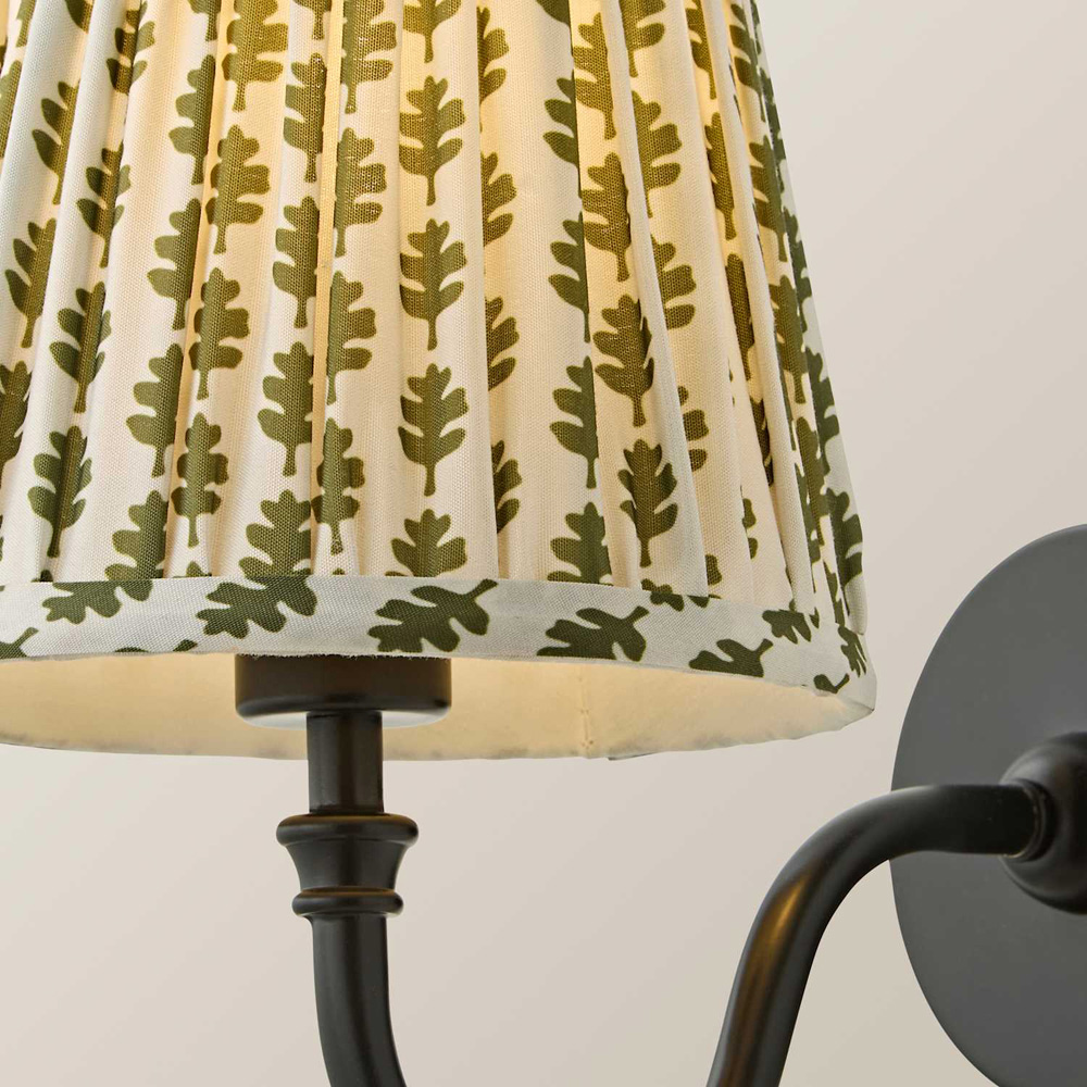 ValueLights Lowe Green Ditsy Floral Pleated Shade Black Rechargeable Wall Light with Bulb Image 4