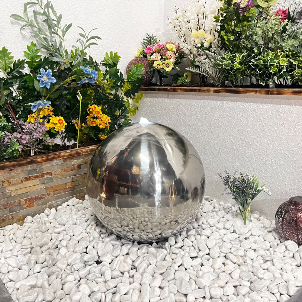 Tranquillity 40cm Stainless Steel Sphere LED Solar Water Feature Image 2