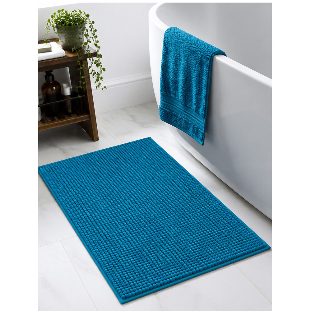 Hand Woven Bobble Bath Mat Turquoise Image 2