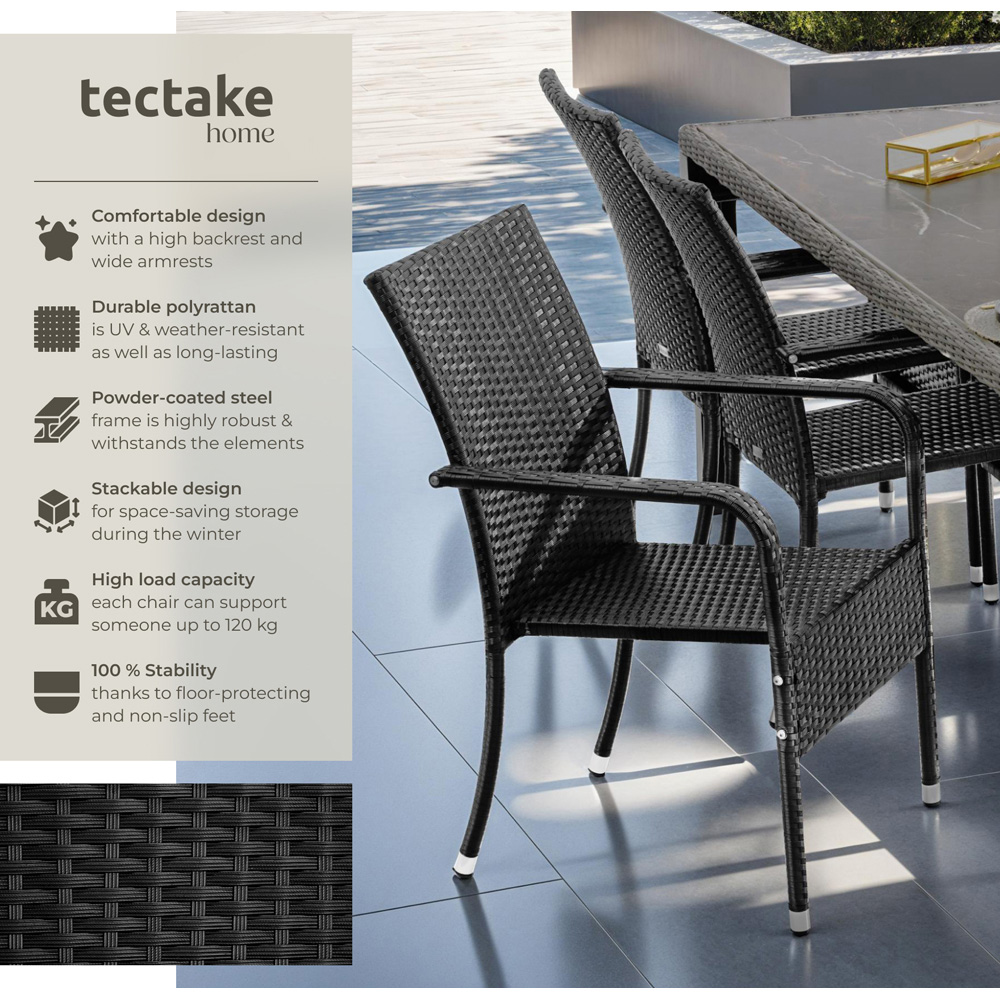 tectake Girona Set of 2 Black Polyrattan Stackable Garden Chair Image 6