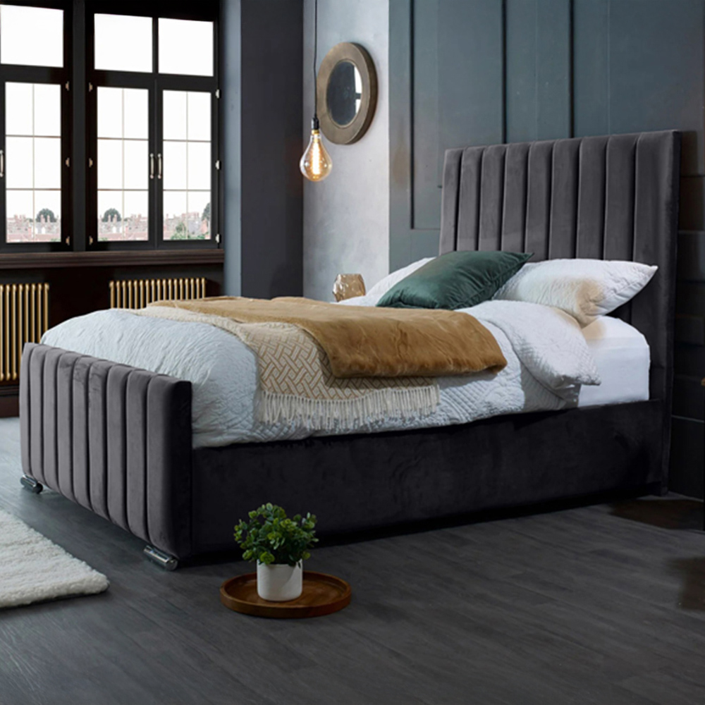 Eleganza Home Redding Double Steel Plush Velvet Bed Frame with Headboard Image 1