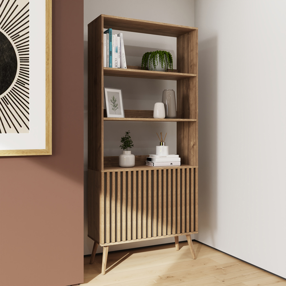 GFW Rowan 2 Door 3 Shelf Oak Slatted Bookcase Image 8
