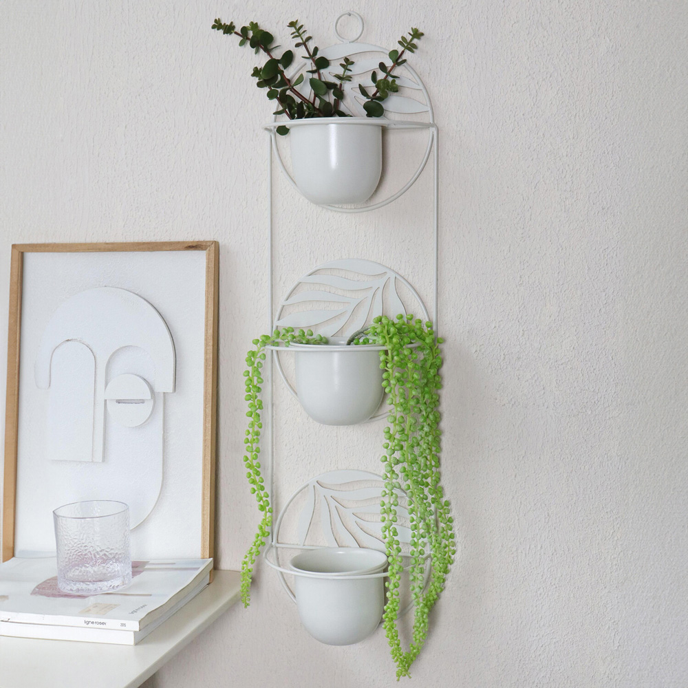 3 Pot Metal Wall Planter Cream Image 2