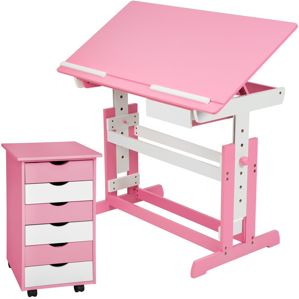 tectake Rose Pink Kids Study Desk and Filing Cabinet Set Image 2