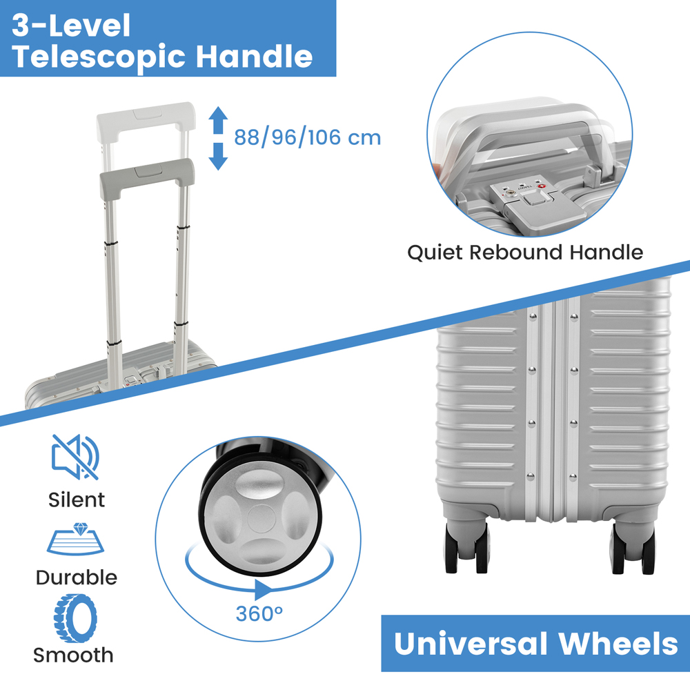 Costway Silver Under Seat Carry On Luggage Image 4
