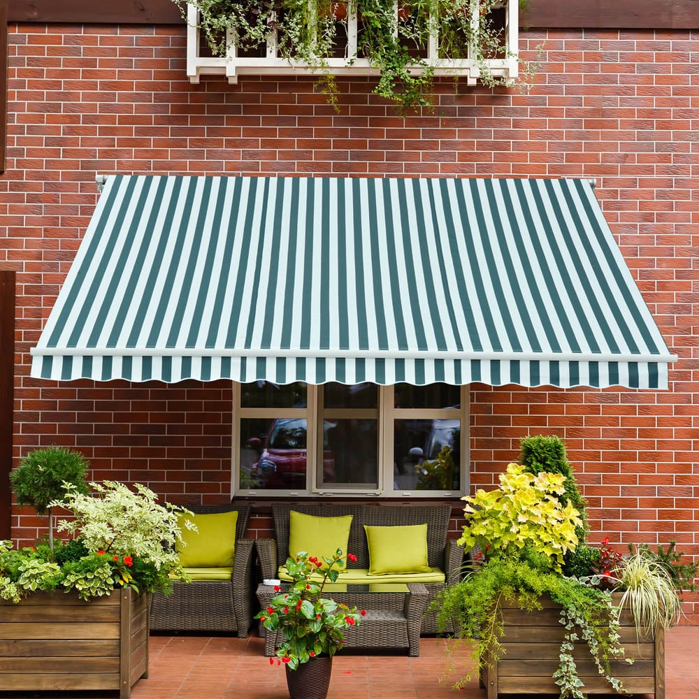 Outsunny Green and White Striped Retractable Awning 3 x 2.5m Image 1