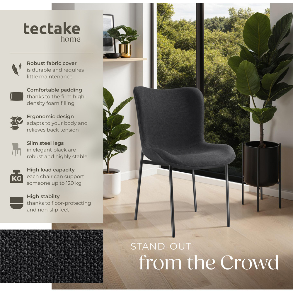 tectake Tessa Black Woven Fabric Padded Dining Chair Image 8