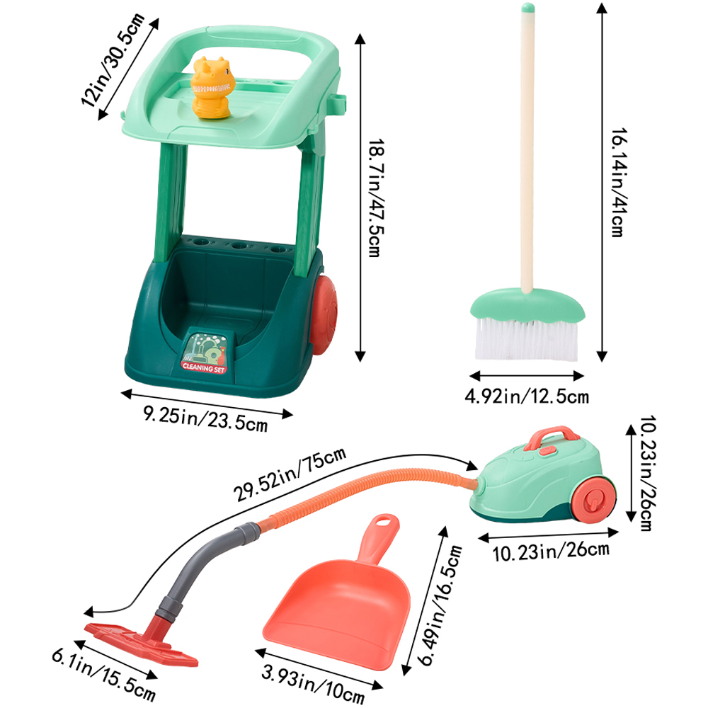 H&O Direct Kids Cleaning Trolley Toy Pretend Play Set with Sound Image 6