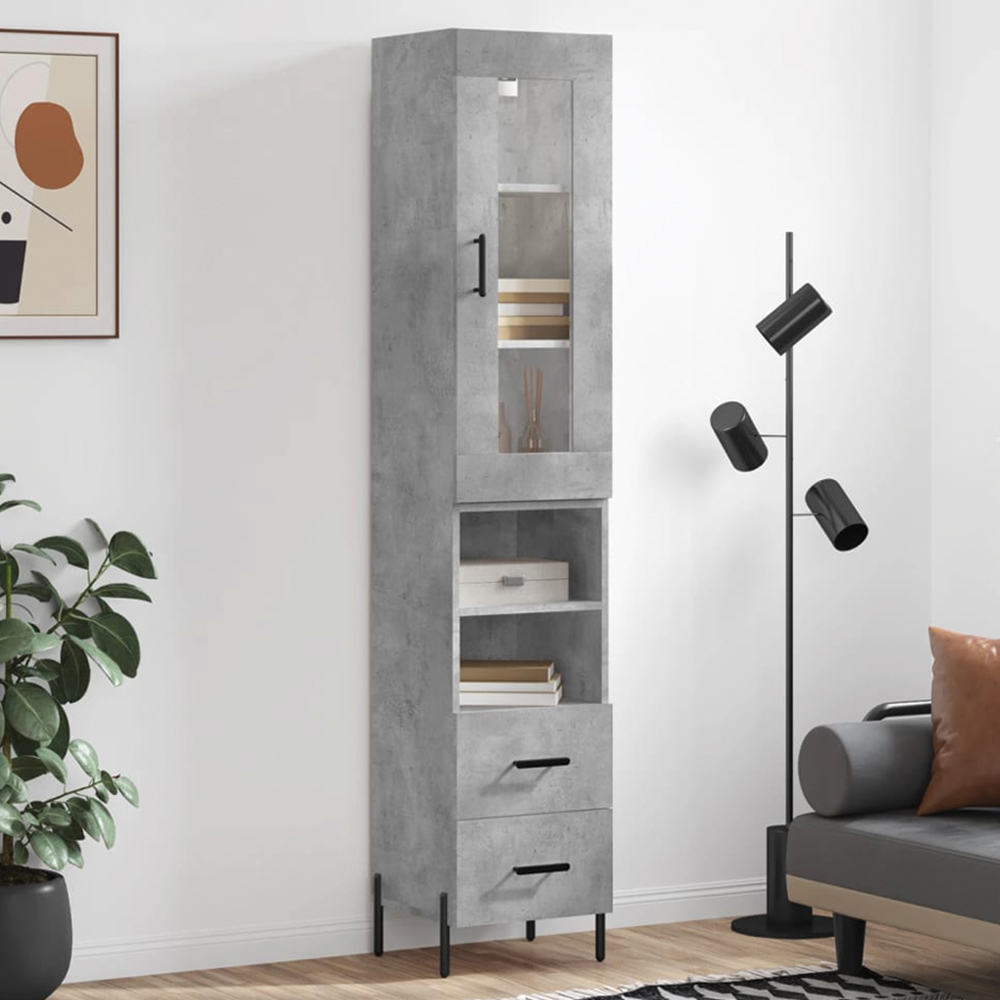 vidaXL Single Glass Door 2 Drawer 2 Shelf Concrete Grey Highboard Image 1