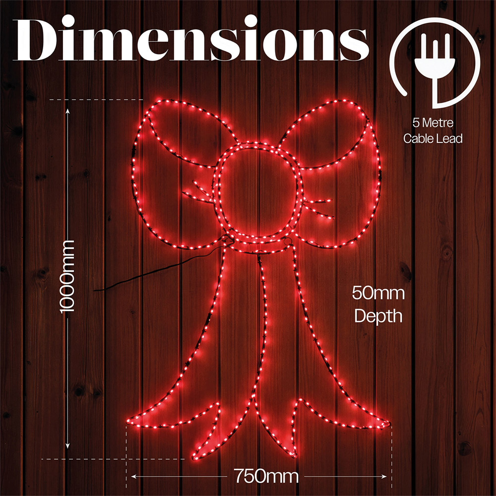 Xmas Haus 316 Red Micro LED Metal Bow Silhouette Christmas Decoration 75cm Image 8