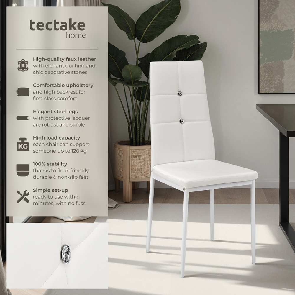 tectake Set of 6 White Rhinestone Highlight Dining Chairs Image 4