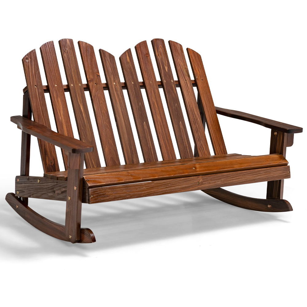 Costway 2 Seater Rustic Brown Kids Rocking Adirondack Chair Bench Image 2