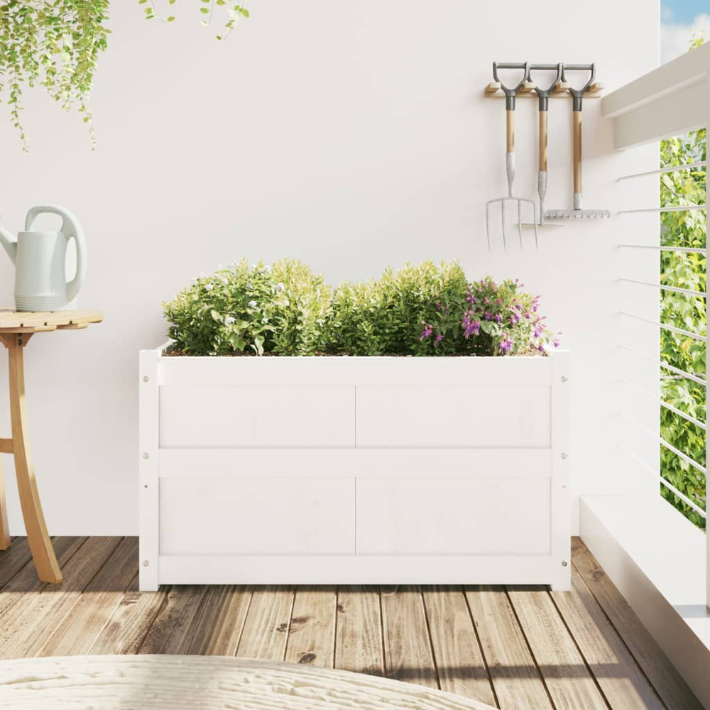 vidaXL White Solid Pine Garden Planter 90 x 50 x 50cm Image 2