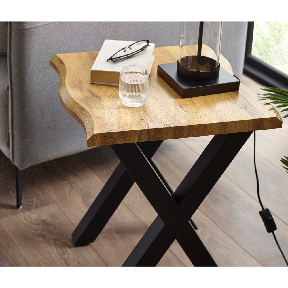Julian Bowen Harvey Oak Effect Matt Black Steel Lamp Table Image 6