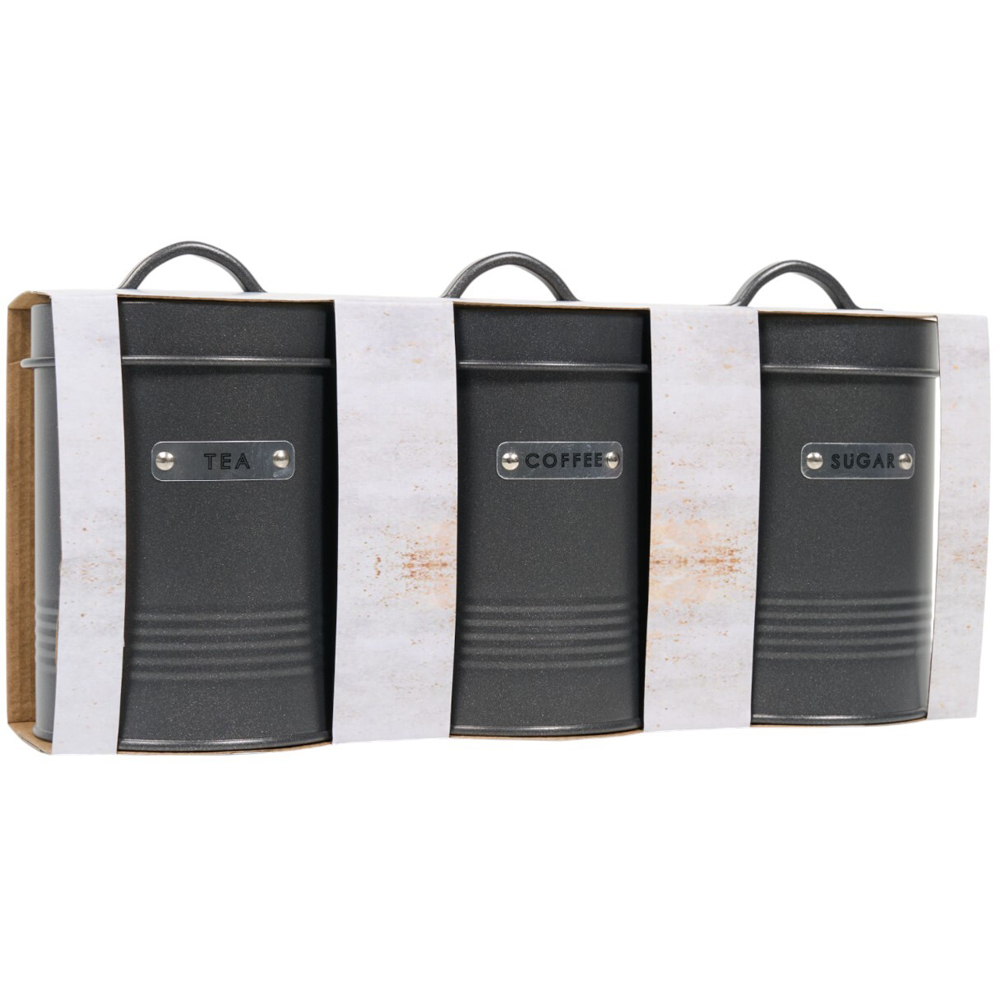 Set of 3 Urban Round Embossed Canisters Black Image 2