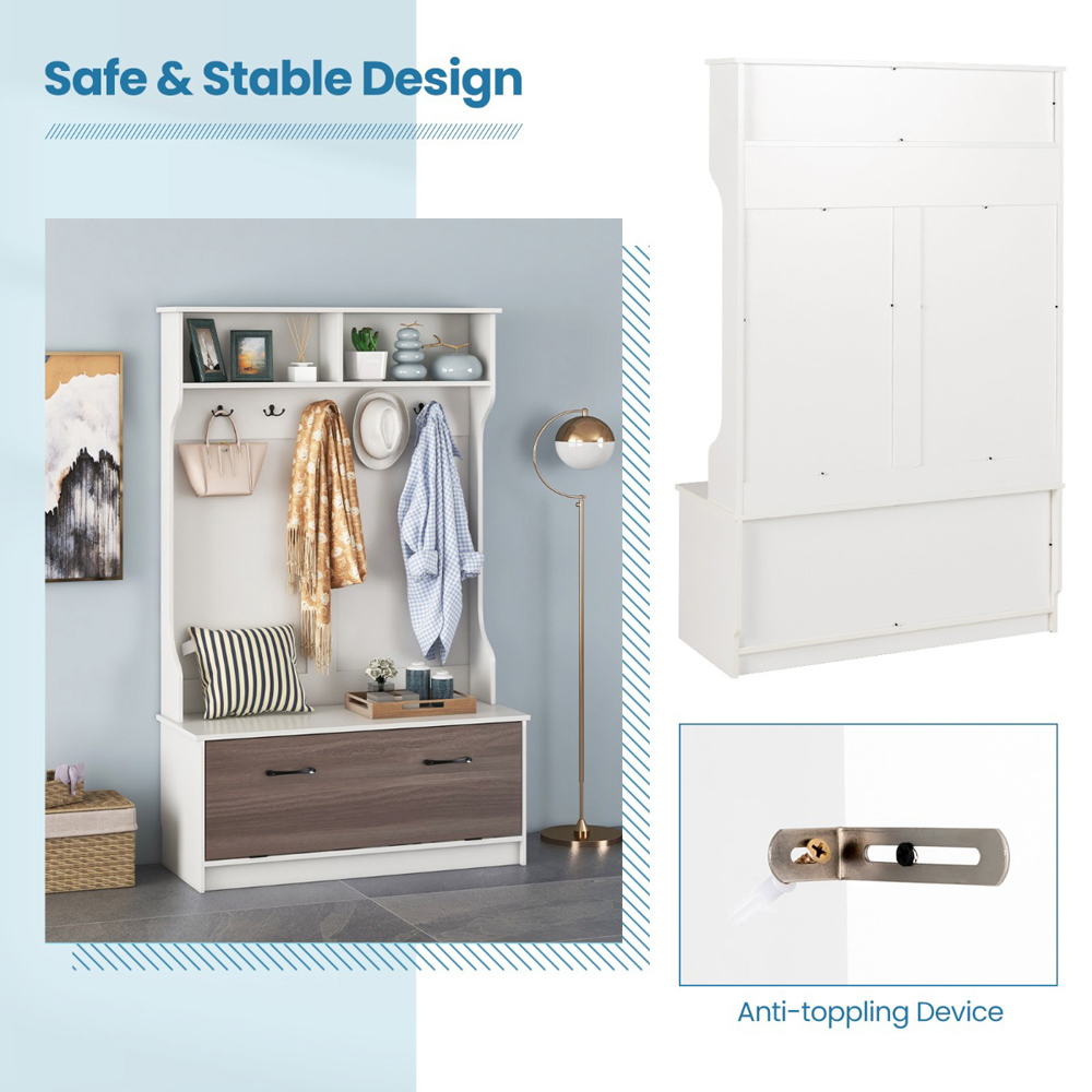 Costway 2 Shelf 5 Double Hook White Freestanding Coat Rack Image 7