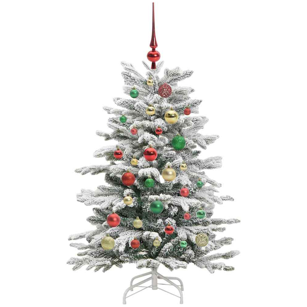 vidaXL Pre-Lit Multicolour Baubles White Artificial Snow Flocked Christmas Tree 4ft Image 4