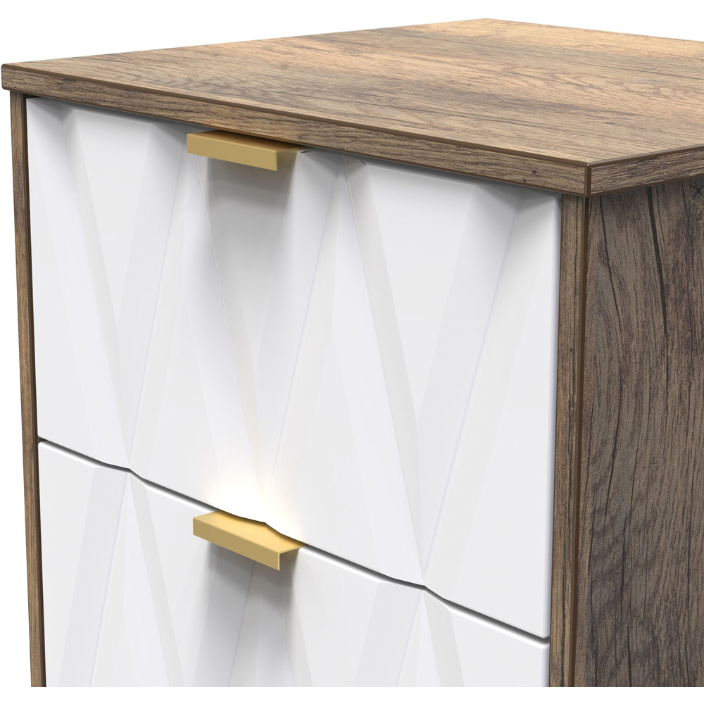 Crowndale Las Vegas 2 Drawer Matt White and Vintage Oak Bedside Table Ready Assembled Image 5