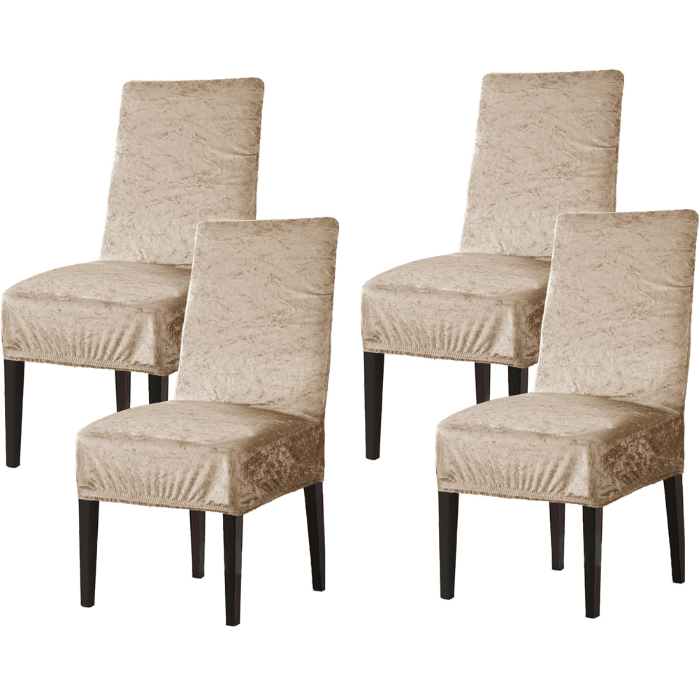 Homerepublic Natural Crushed Velvet Stretch Fit Chair Cover 4 Pack Image